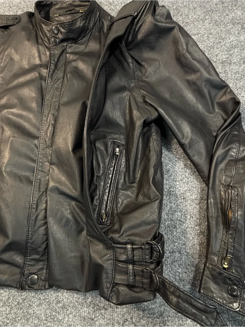 VTG 80s Rivari Black Leather Jacket Pile Lined Cafe Racer Moto Mens Medium Large